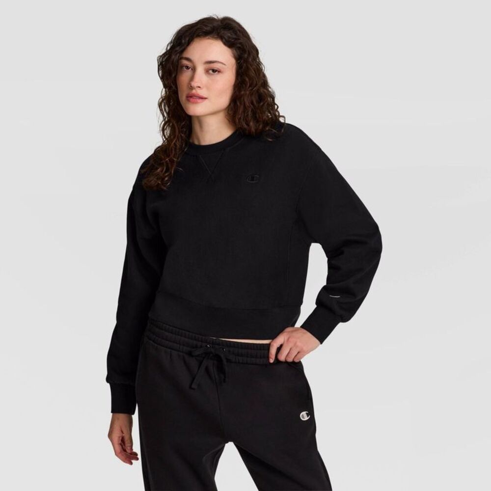 Champion Women's Voluminous Sleeve Fleece Crewneck Sweatshirt - Black M